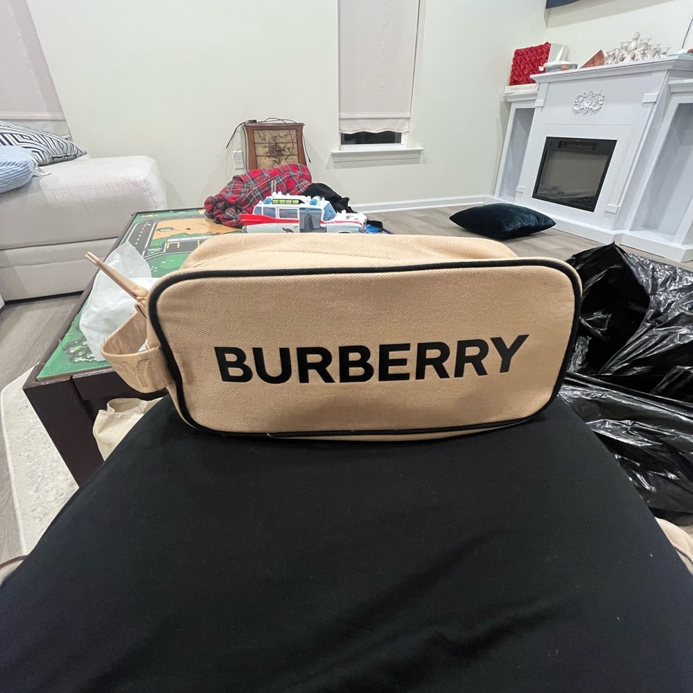 Burberry Beige Toiletry Bag with Black Accents